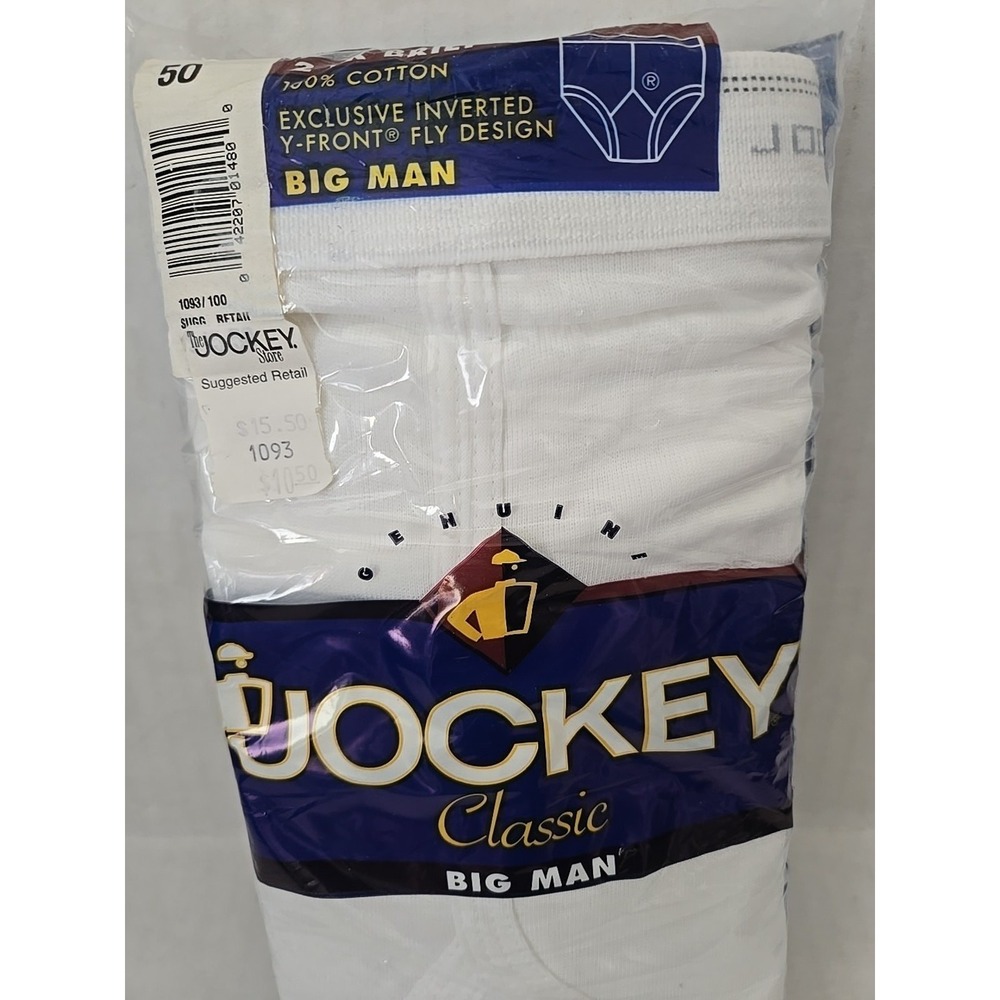 1996 Jockey Brief‎ Underwear Sz 50 Inverted Y Classic Big Man 2-Pack Cotton NOS
